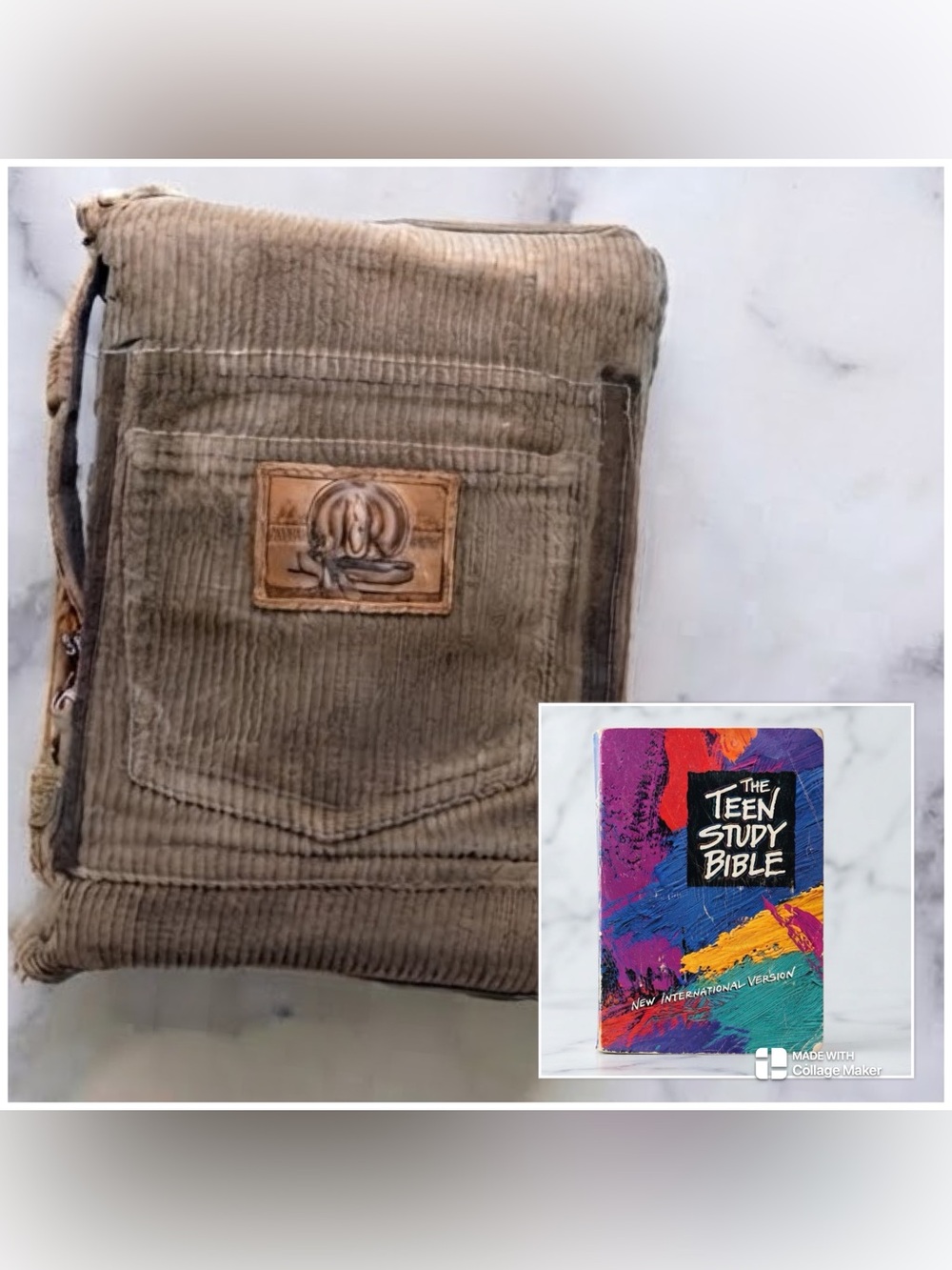 Vintage 1993 Niv Teen Study Bible With Zippered Handmade Corduroy Cover